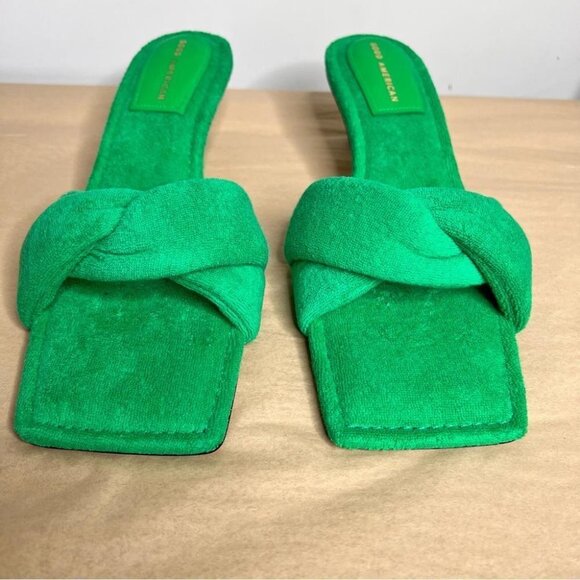 Good American Womens Size 11 Green Terry Kickstand Mules Open Toed Sandals NEW - Picture 3 of 14